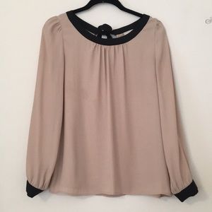 LOFT Nude Top with black cuffs and collar
